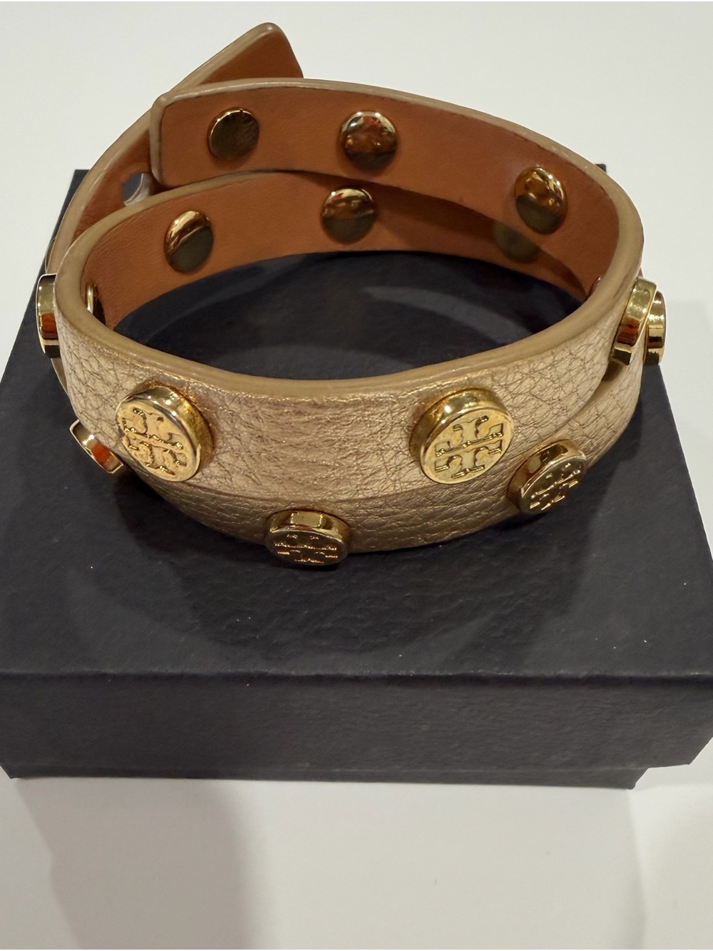 Tory Burch Gold Leather Studded Wrap Bracelet